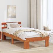 vidaXL Sängram med Huvudgavel Vaxad brun 80x200 cm Massivt trä tall