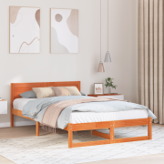 vidaXL Sängram Vax brun Massivt Tallträ 135 x 190 cm Enkel