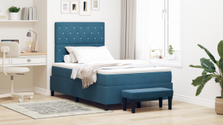 vidaXL Resårbotten med Madrass & Bänk Mörkblå 120x200 cm Sammet