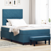 vidaXL Box Spring Säng med Madrass & Bänk Mörk Blå 120x200 cm Sammet