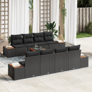 vidaXL 9-delars Trädgårdsoff-set med kuddar Svart Poly Rattan Akaciatr...