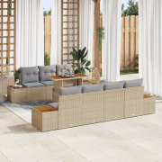 vidaXL 8-delars trädgårdsoffset med kuddar beige poly rattan