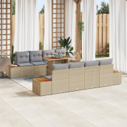 vidaXL 9-delad Trädgårdsoffagrupp med Kuddar Beige Poly Rattan