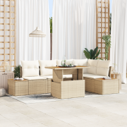 vidaXL 6 Delars Trädgårdsoffa Set med Kuddar Beige Poly Rattan