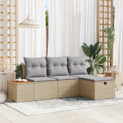 vidaXL 4-delat trädgårdsoff set med kuddar Beige poly rotting