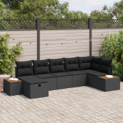 vidaXL 7-delad trädgårdsoffaset med kuddar i svart poly rattan