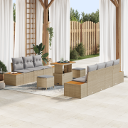 vidaXL 10 Delars Trädgårdsoffset med Kuddar Beige Poly Rattan Akacia