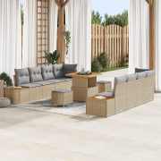 vidaXL 11 Delars Trädgårdsofa Set med Kuddar Beige Poly Rattan Akacia