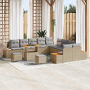 vidaXL 13-delat trädgårdsoffaset med kuddar Beige Poly Rattan Acacia