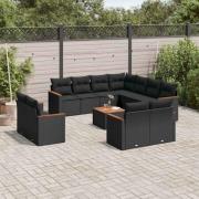 vidaXL Loungegrupp med dynor 12 delar svart konstrotting