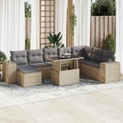 vidaXL Soffgrupp för trädgården med dynor 9 delar beige konstrotting