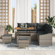 vidaXL 8-delad Trädgårdsoffasett med kuddar Grå Poly Rattan Akacia