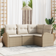 vidaXL 4-delars trädgårdsofa set med kuddar beige poly rotting