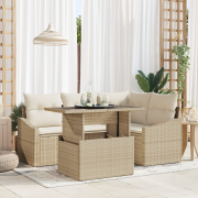 vidaXL 5-delars Trädgårdsoff Set med Kuddar Beige Poly Rattan
