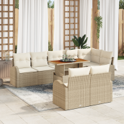 vidaXL 9-delat trädgårdsoff set med kuddar beige poly rotting