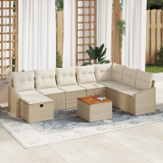 vidaXL 9-delars Trädgårdsoffset med Kuddar Beige Poly Rottning
