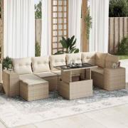 vidaXL Matgrupp för trädgården med dynor 8 delar beige konstrotting