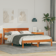 vidaXL sängram med huvudgavel & LED vaxbrun 120x190 cm massivt trä tal...