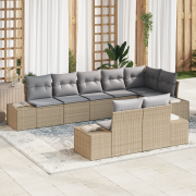 vidaXL 8-delat trädgårdssoffaset med kuddar, Beige Poly Rattan