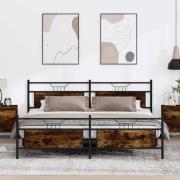 vidaXL Sängram utan madrass metall rökfärgad ek 193x203 cm