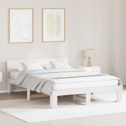 vidaXL Sängram med huvudgavel Vit 140x200 cm Massivt tall