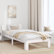 vidaXL Sängram med huvudgavel Vit 100x200 cm Massivt tallträ