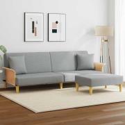 vidaXL Bäddsoffa 2-sits med kuddar och fotpall ljusgrå sammet