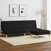 vidaXL Bäddsoffa 2-sits med fotpall svart tyg