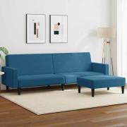 vidaXL Bäddsoffa 2-sits med fotpall blå sammet