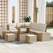 vidaXL 8 Delar Trädgårdsoffaset med kuddar Beige Poly Rottning Akacia