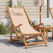 vidaXL Hopfällbar strandstol beige massivt eukalyptusträ och tyg