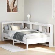 vidaXL Säng med bokhylla utan madrass vit 90x190cm massiv furu