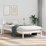vidaXL Sängram med LED-huvudände i vitt, 90 x 200 cm, massivt tall