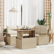 vidaXL 5 delad Trädgårdsoffasett med kuddar Beige Poly Rattan