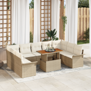 vidaXL 10-delars trädgårdsofa set med kuddar Beige poly rattan