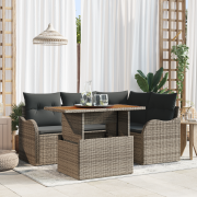vidaXL 5-delat trädgårdssoffset med kuddar grå poly rattan