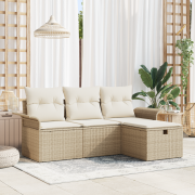 vidaXL 4-delat trädgårdsoffasett med kuddar beige poly rattan