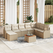 vidaXL 9-delad trädgårdsoffagrupp med kuddar beige poly-rotting acacia