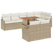 vidaXL 9-delad trädgårdsoffaset med kuddar beige poly ratan
