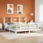 vidaXL Säng med bokhylla utan madrass vit 200x200cm massiv furu