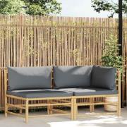 vidaXL Loungegrupp för trädgården med mörkgråa dynor 2 delar bambu