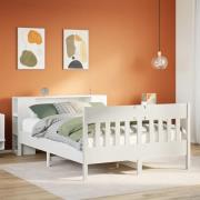 vidaXL Säng med bokhylla utan madrass vit 135x190cm massiv furu