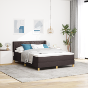 vidaXL Bäddfjäder med huvudgavel Mörkbrun och Vit 160 x 200 cm tyg