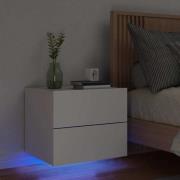 vidaXL Väggmonterat sängbord med LED-lampor vit