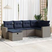 vidaXL Loungegrupp för trädgården med dynor 6 delar grå konstrotting