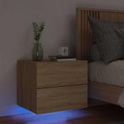 vidaXL Väggmonterat sängbord med LED-lampor sonoma-ek