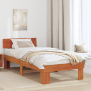 vidaXL Sängram med huvudgavel Vaxbrun 80 x 200 cm Massiv furu
