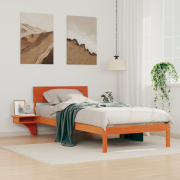 vidaXL Sängram med sängbord Vaxbrun 90 x 200 cm Massiv furu