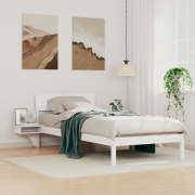 vidaXL Sängram med sängbord med huvudgavel Vit 90 x 190 cm Massiv furu