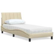 vidaXL Bed with Mattress "Hanko" Cream 90x200 cm Fabric